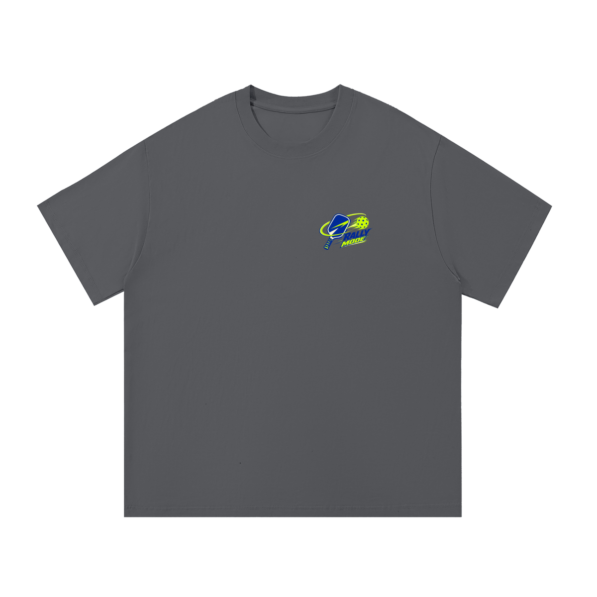Dark gray cotton T-shirt, crew neck, short sleeves, small chest logo