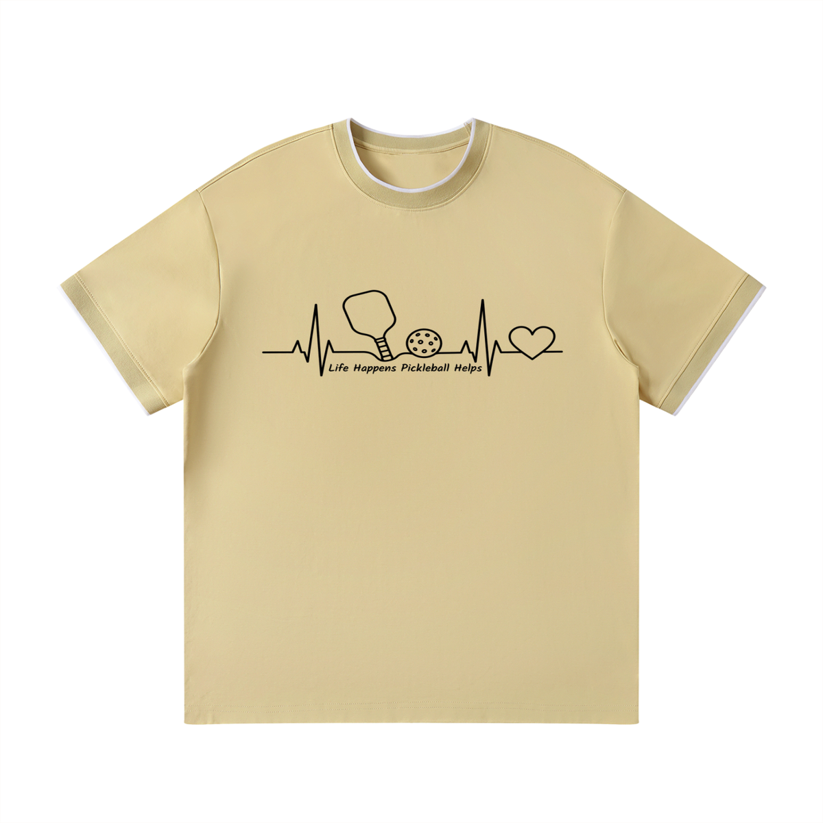 Unisex regular-fit T-shirt, beige with stethoscope heartbeat graphic on chest