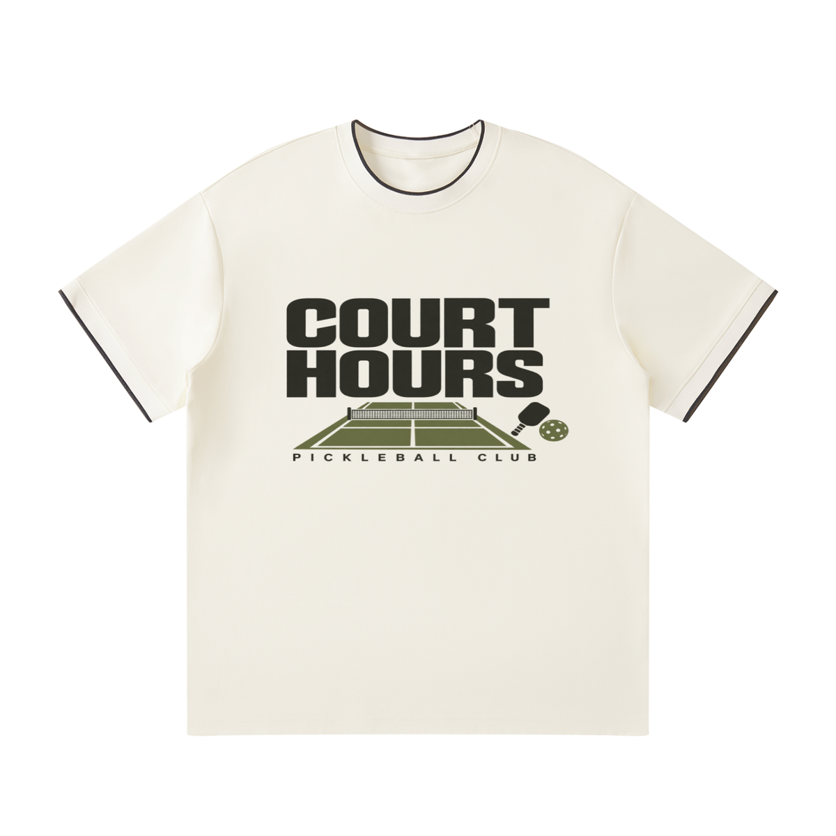 Cream unisex regular fit T-shirt with COURT HOURS pickleball graphic