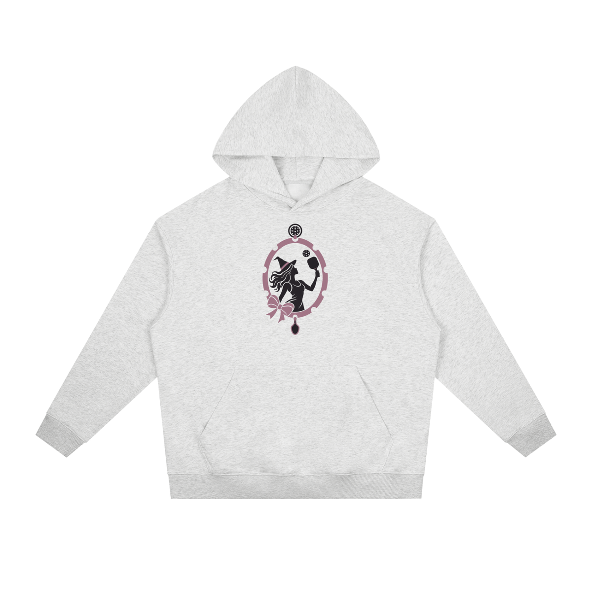 Flower gray heavyweight drop-shoulder hoodie with front kangaroo pocket and graphic emblem