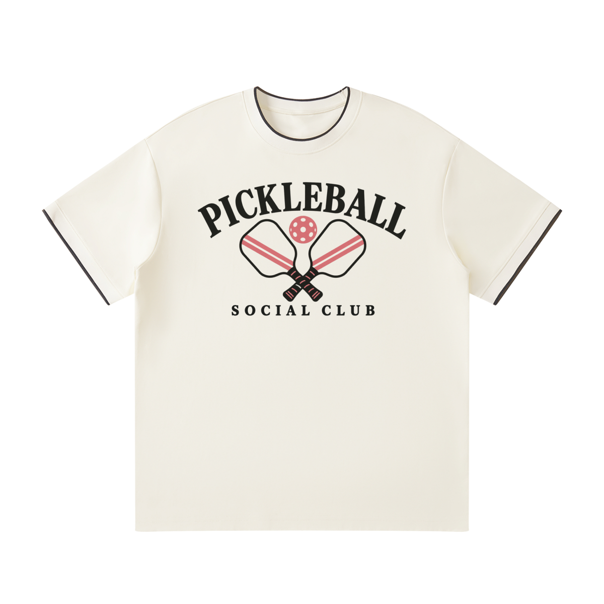 Pale khaki unisex crew-neck T-shirt with front pickleball social club graphic