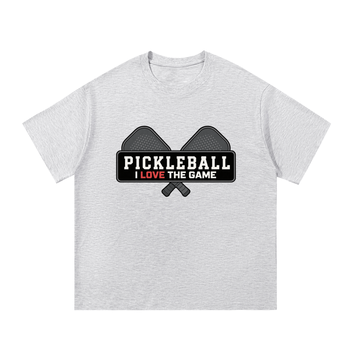 Heather gray cotton T-shirt with 'Pickleball I love the game' graphic