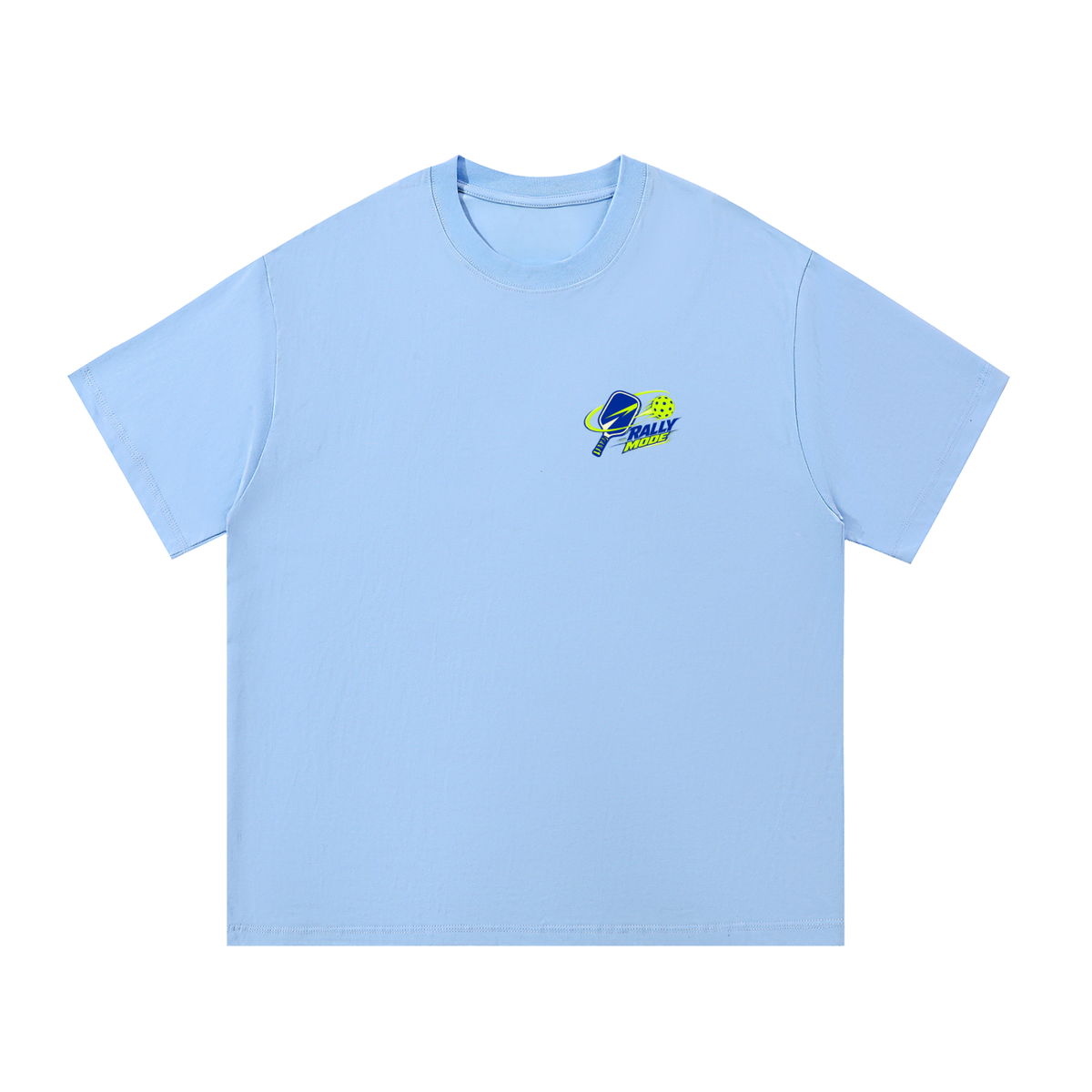 Light blue cotton T-shirt, crew neck, short sleeves, small chest logo
