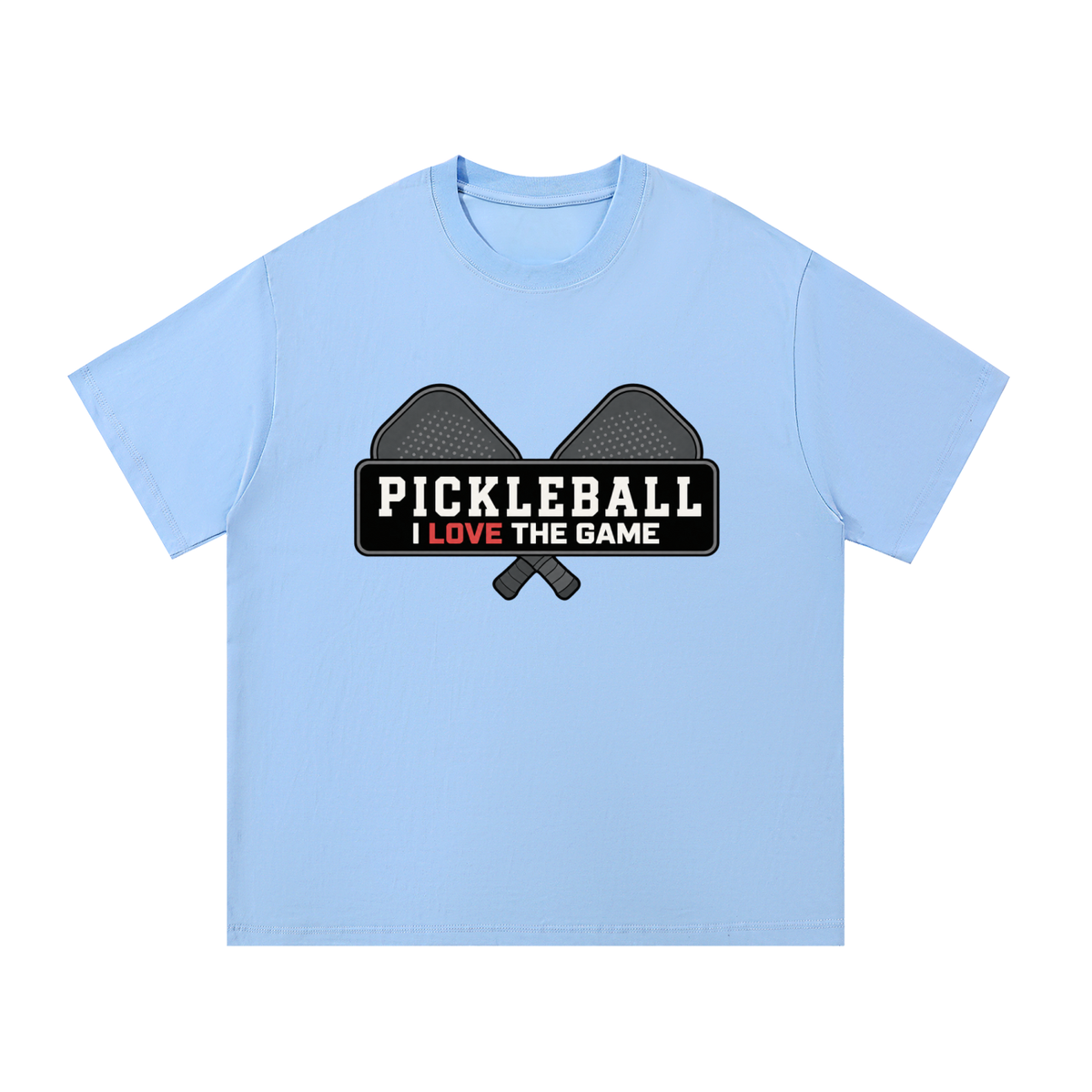 Light blue cotton T-shirt with 'Pickleball I love the game' graphic