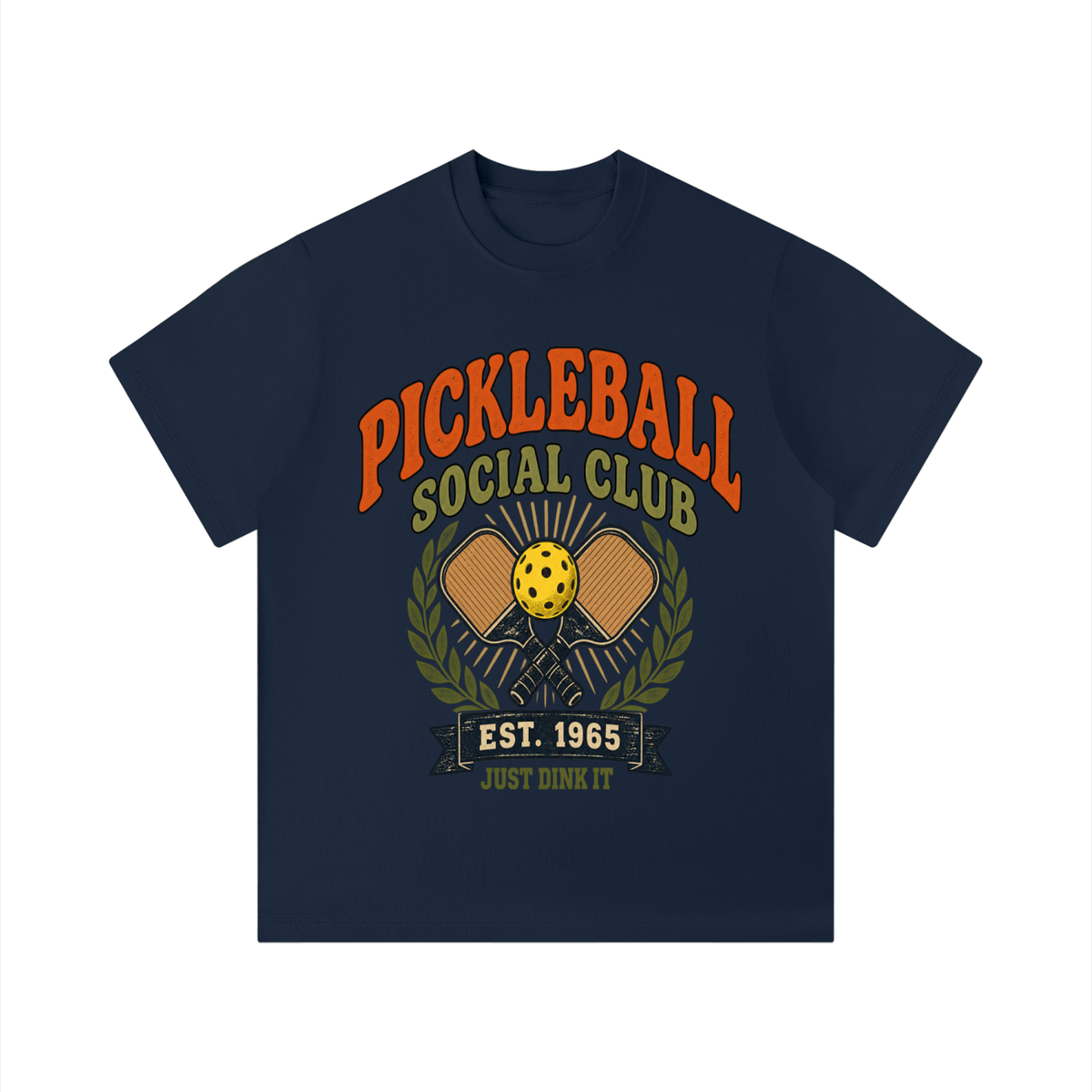Unisex navy blue regular-fit solid T-shirt with front Pickleball club graphic