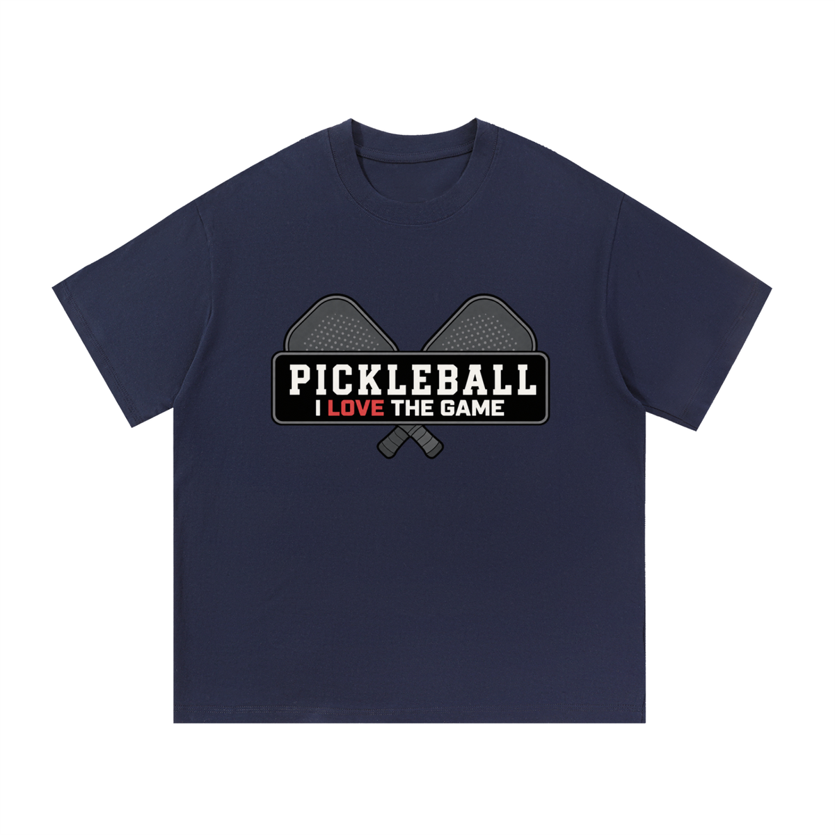 Navy cotton T-shirt with 'Pickleball I love the game' graphic