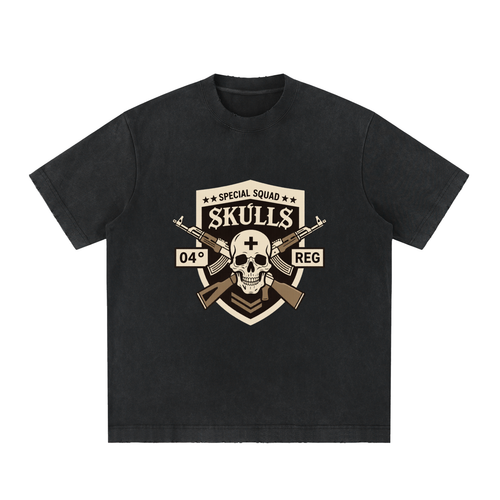The Baseline Heavyweight Tee in vintage-wash Black — front