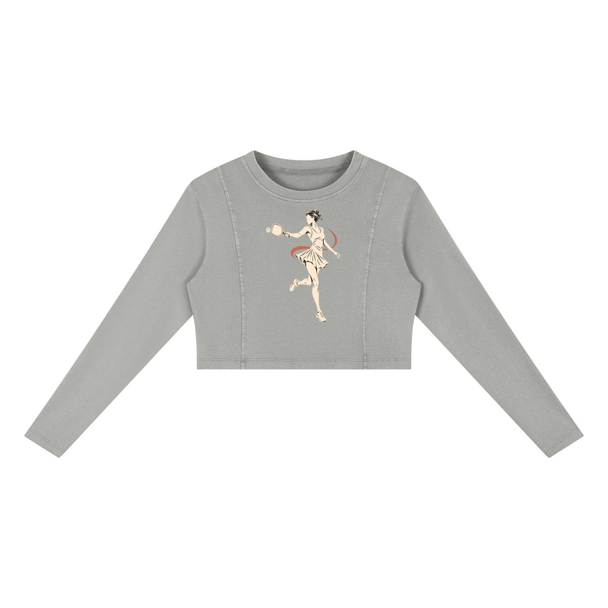 Mineral-wash cropped sweatshirt, light gray, front runner graphic
