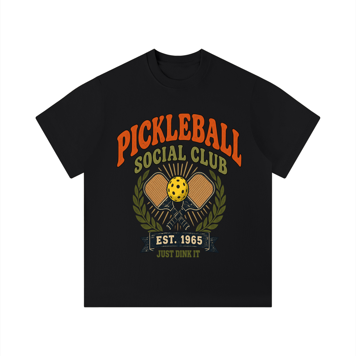Unisex black regular-fit solid T-shirt with front Pickleball club graphic