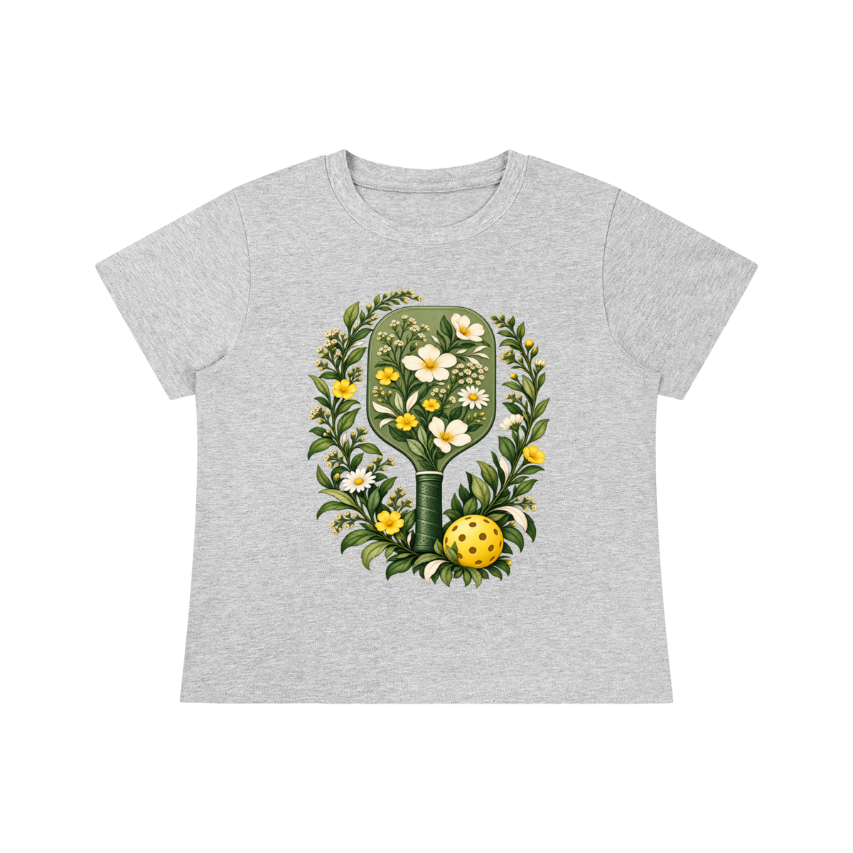 Light gray quick-dry baby T-shirt with floral tree graphic