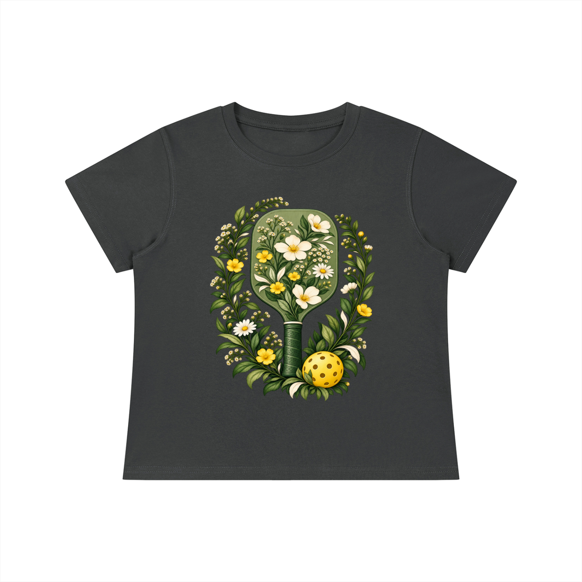 Dark gray quick-dry baby T-shirt with floral tree graphic