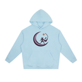 Sky blue heavyweight drop-shoulder hoodie with kangaroo pocket and moon dancer graphic