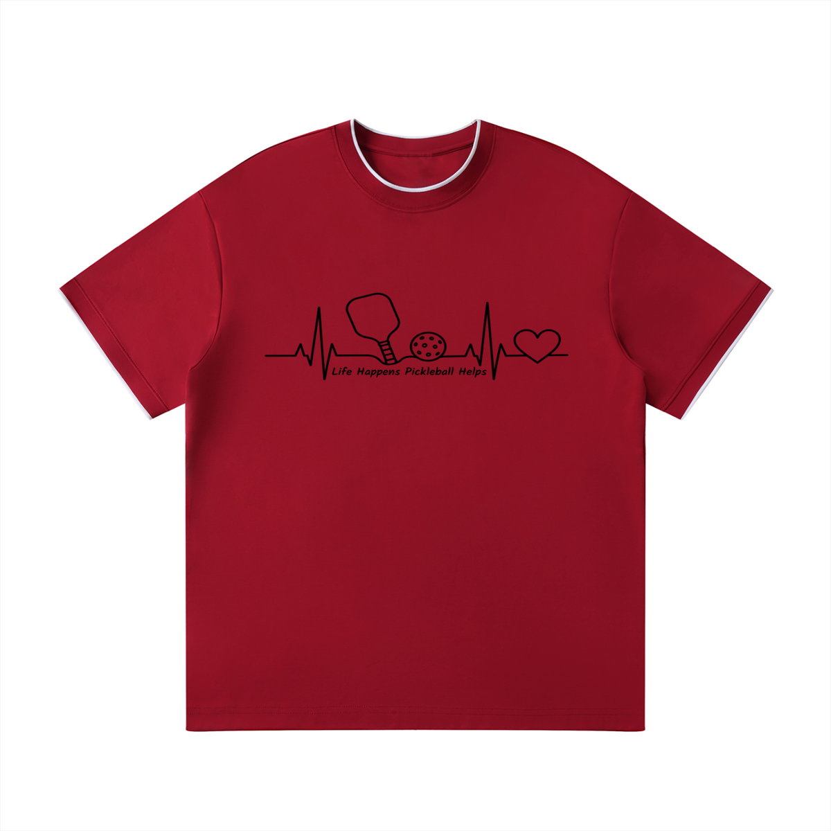 Unisex regular-fit T-shirt, red with stethoscope heartbeat graphic on chest