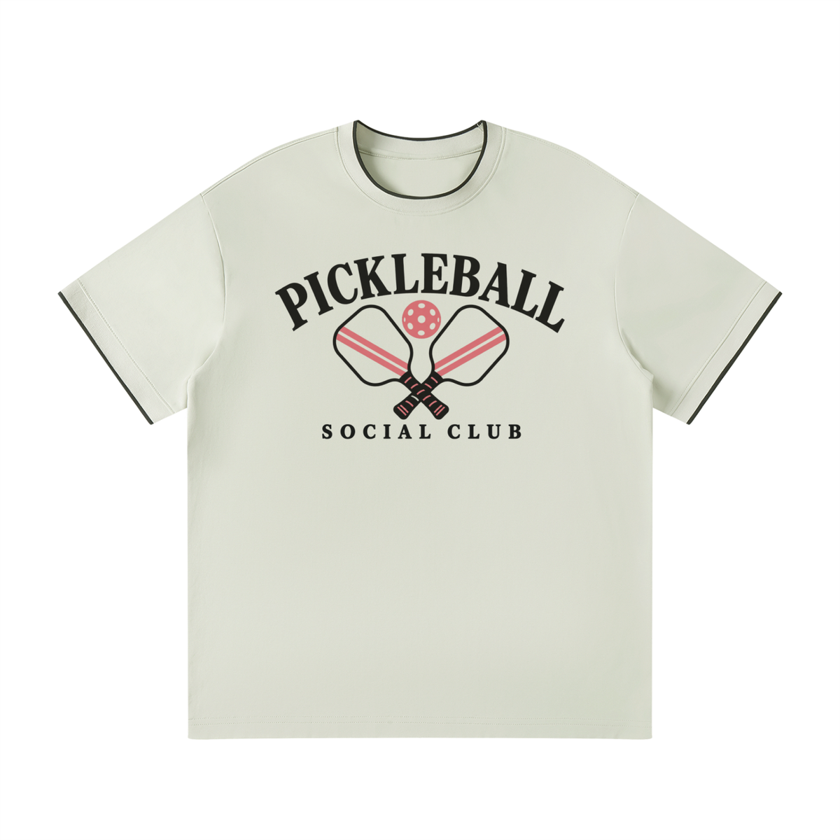 Light khaki unisex crew-neck T-shirt with front pickleball social club graphic