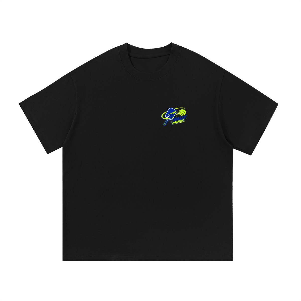 Black essential cotton T-shirt with small chest logo, crew neck, short sleeves
