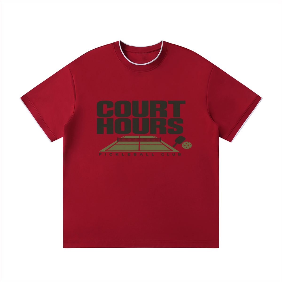 Wine red unisex regular fit T-shirt with COURT HOURS pickleball graphic