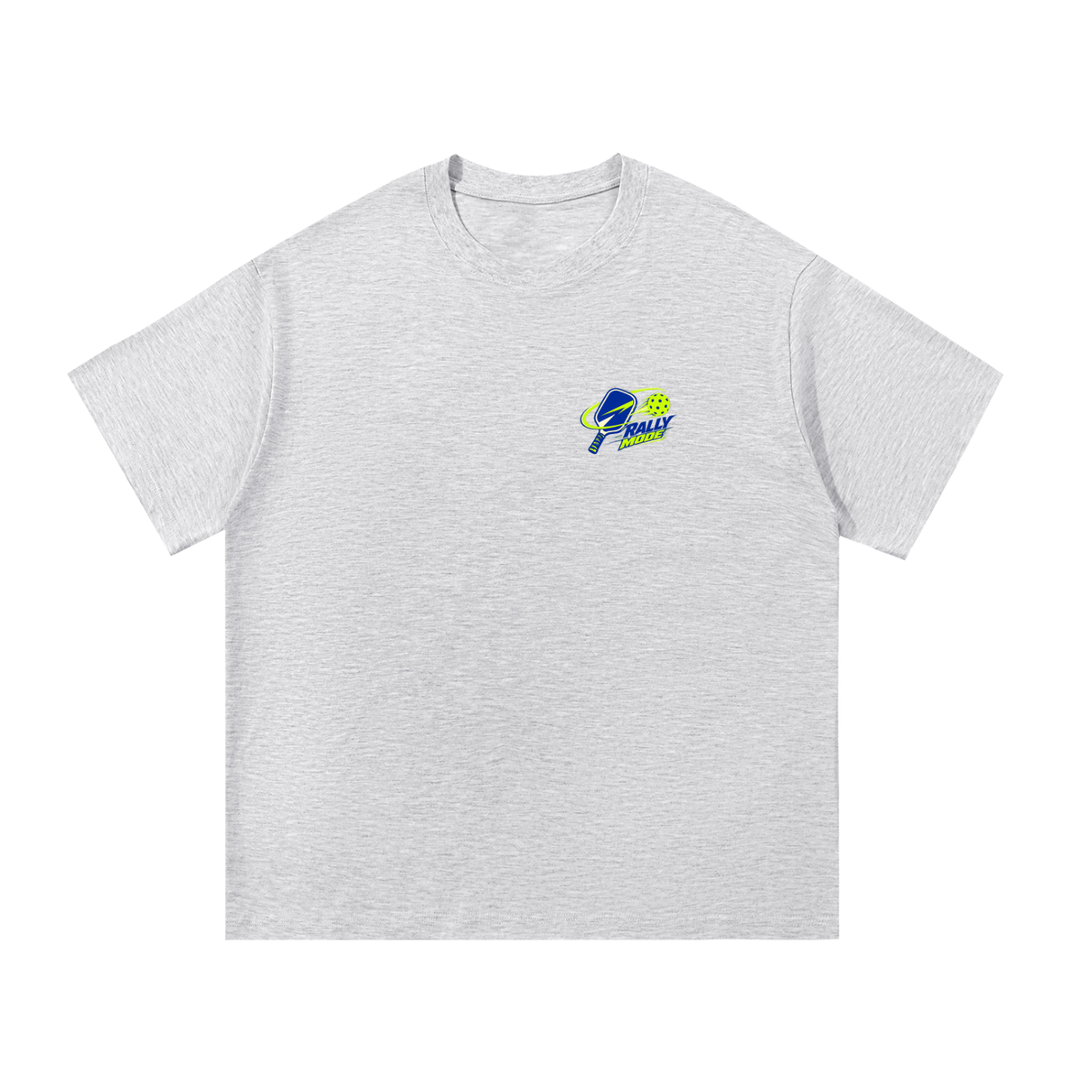 Light gray essential cotton T-shirt with small chest logo, crew neck, short sleeves