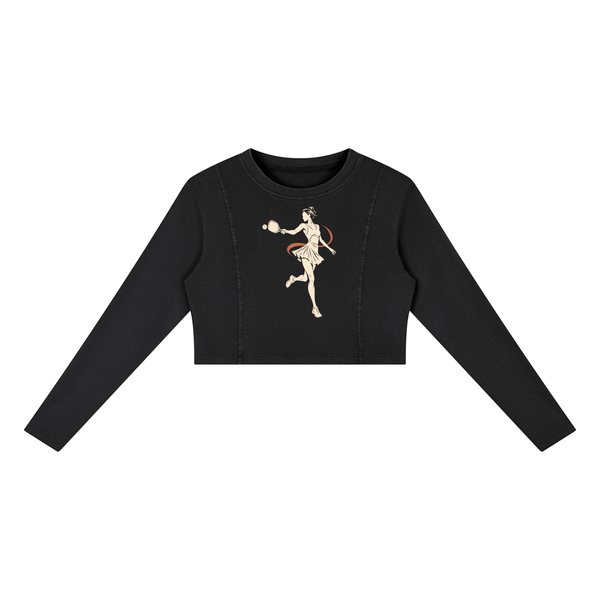 Mineral-wash cropped sweatshirt, black, front runner graphic