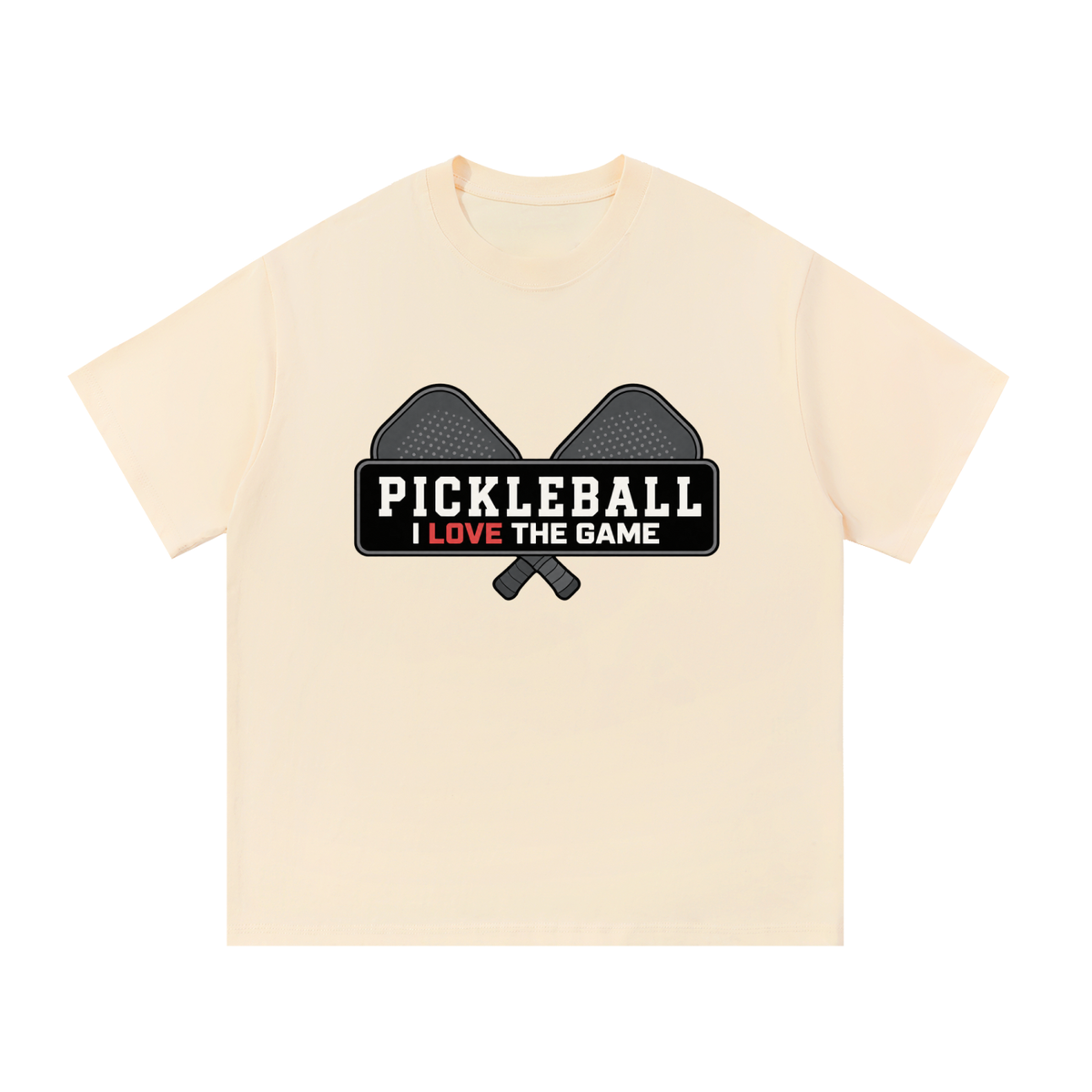 Cream cotton T-shirt with 'Pickleball I love the game' graphic
