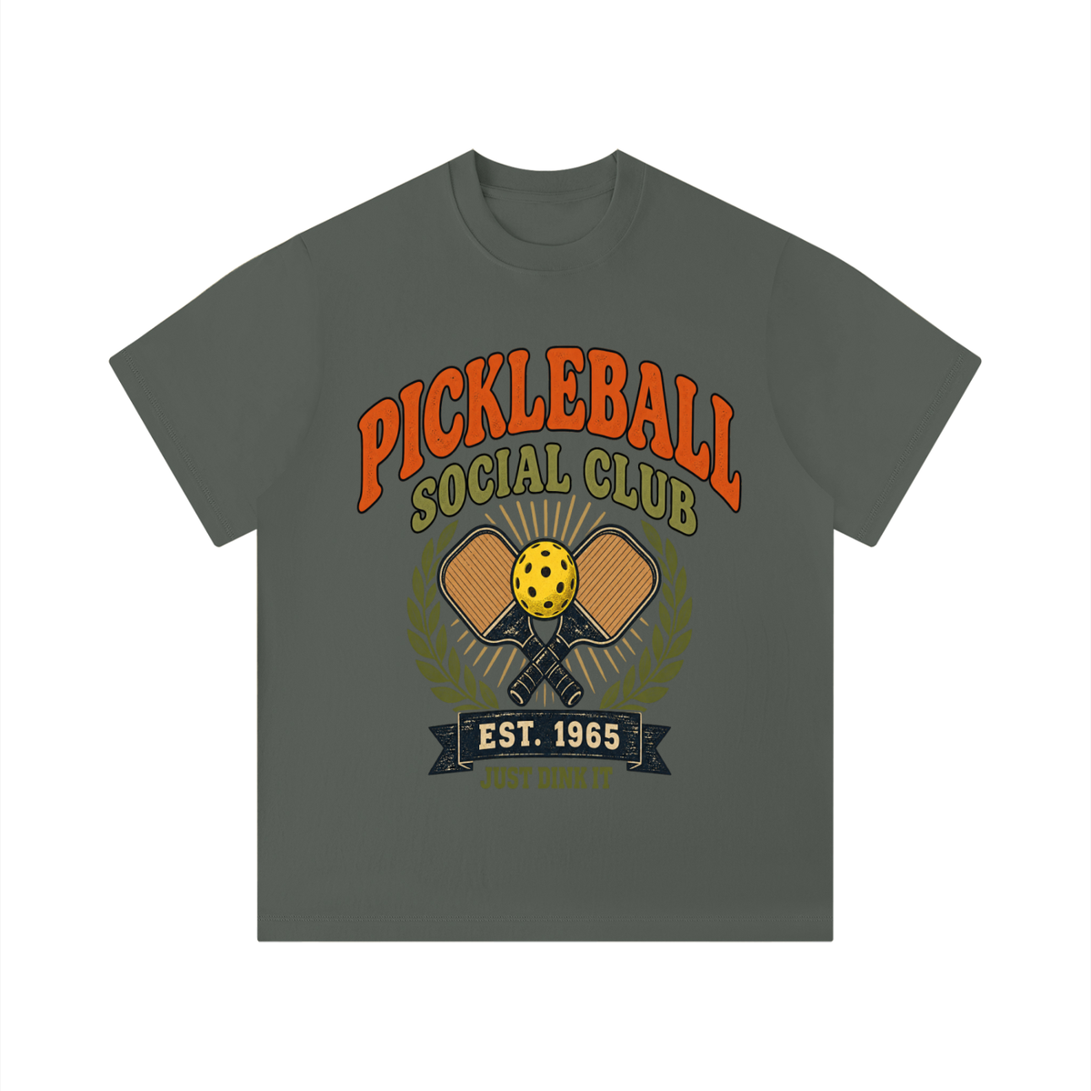 Unisex dark gray regular-fit solid T-shirt with front Pickleball club graphic