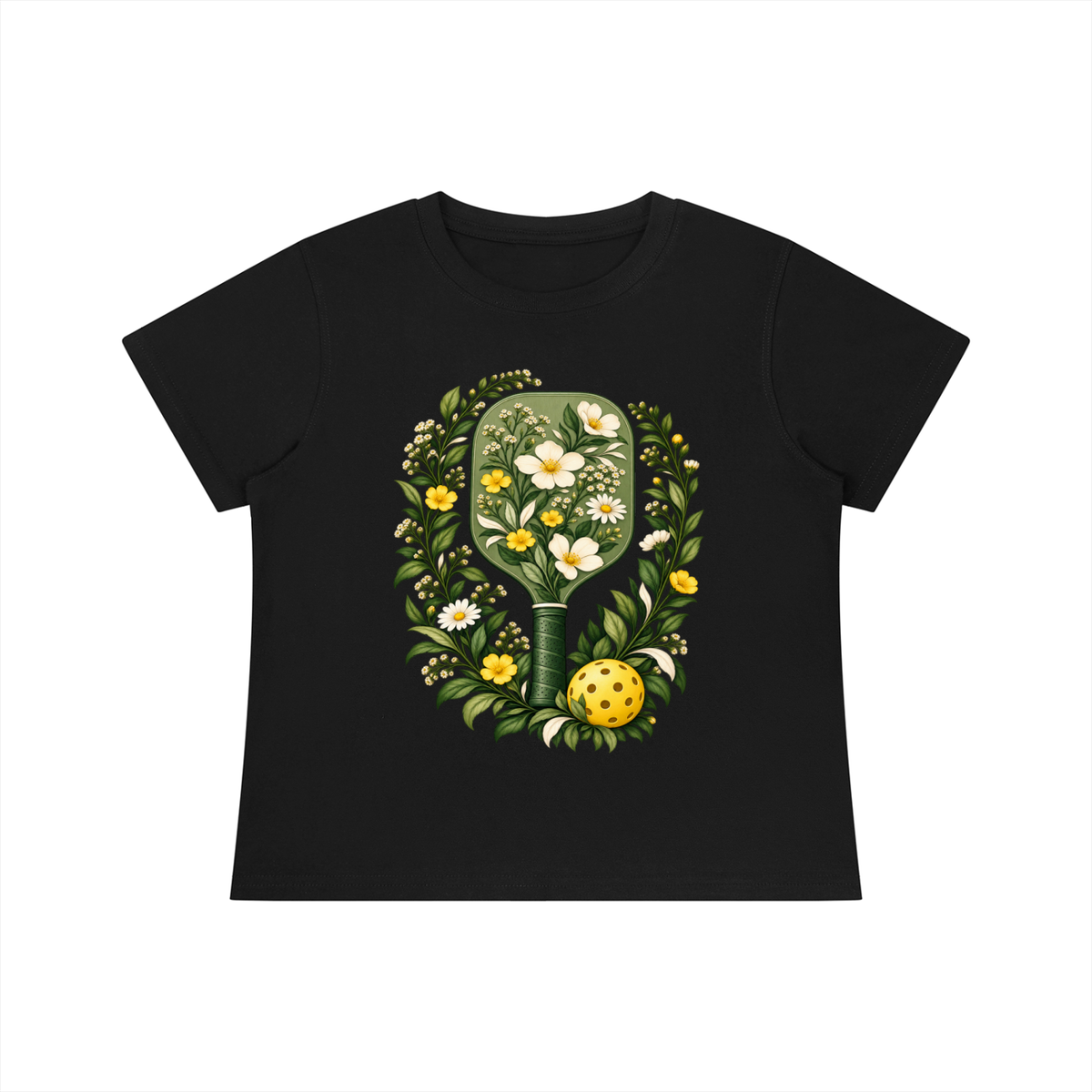 Black quick-dry baby T-shirt with floral tree graphic