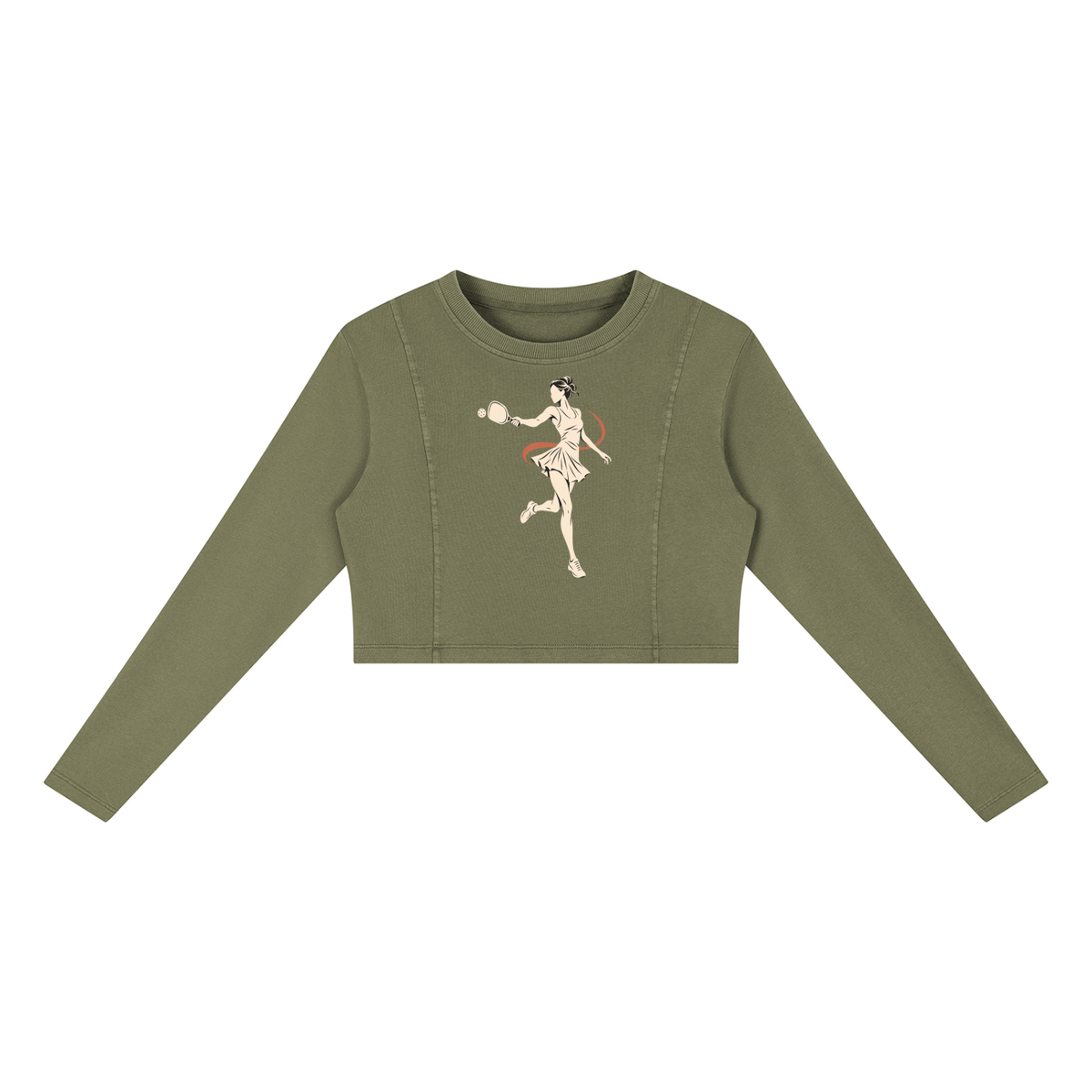 Mineral-wash cropped sweatshirt, green, front runner graphic