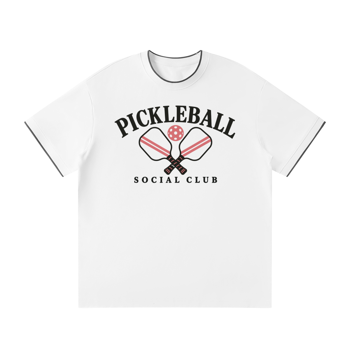 White unisex crew-neck T-shirt with front pickleball social club graphic
