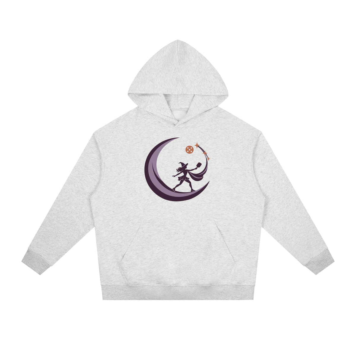 Flower gray heavyweight hoodie with kangaroo pocket and moon dancer graphic