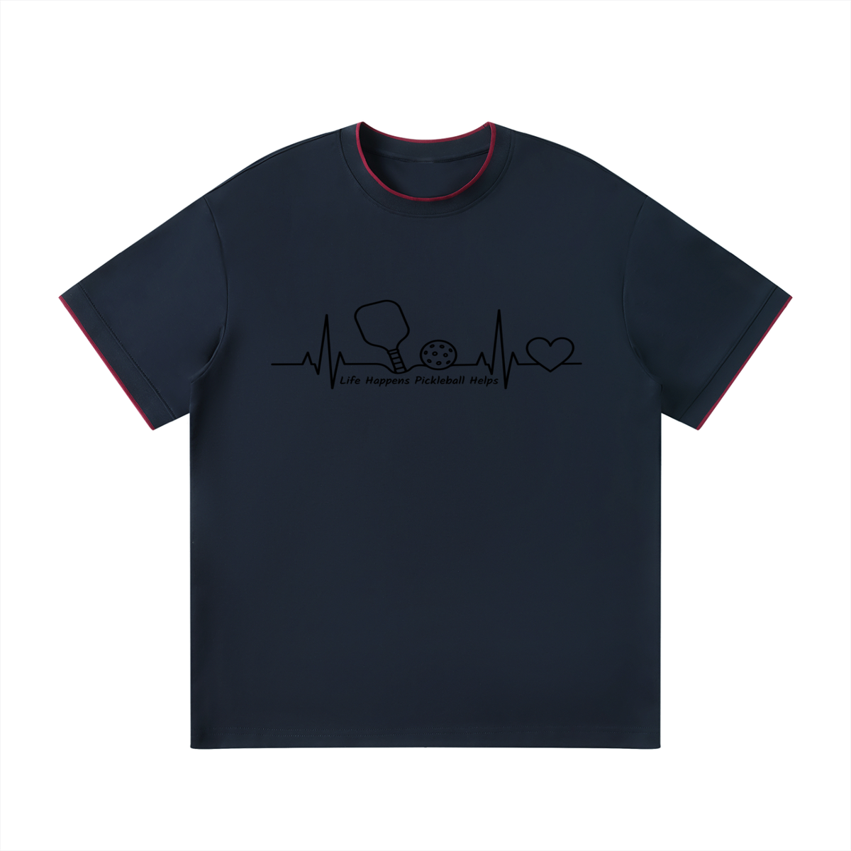 Unisex regular fit T-shirt, dark navy, crew neck, front heartbeat burger graphic