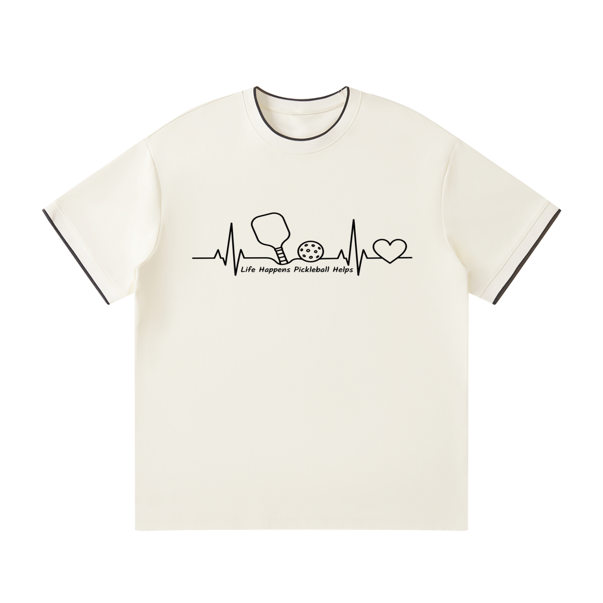 Unisex regular-fit T-shirt, cream with stethoscope heartbeat graphic on chest