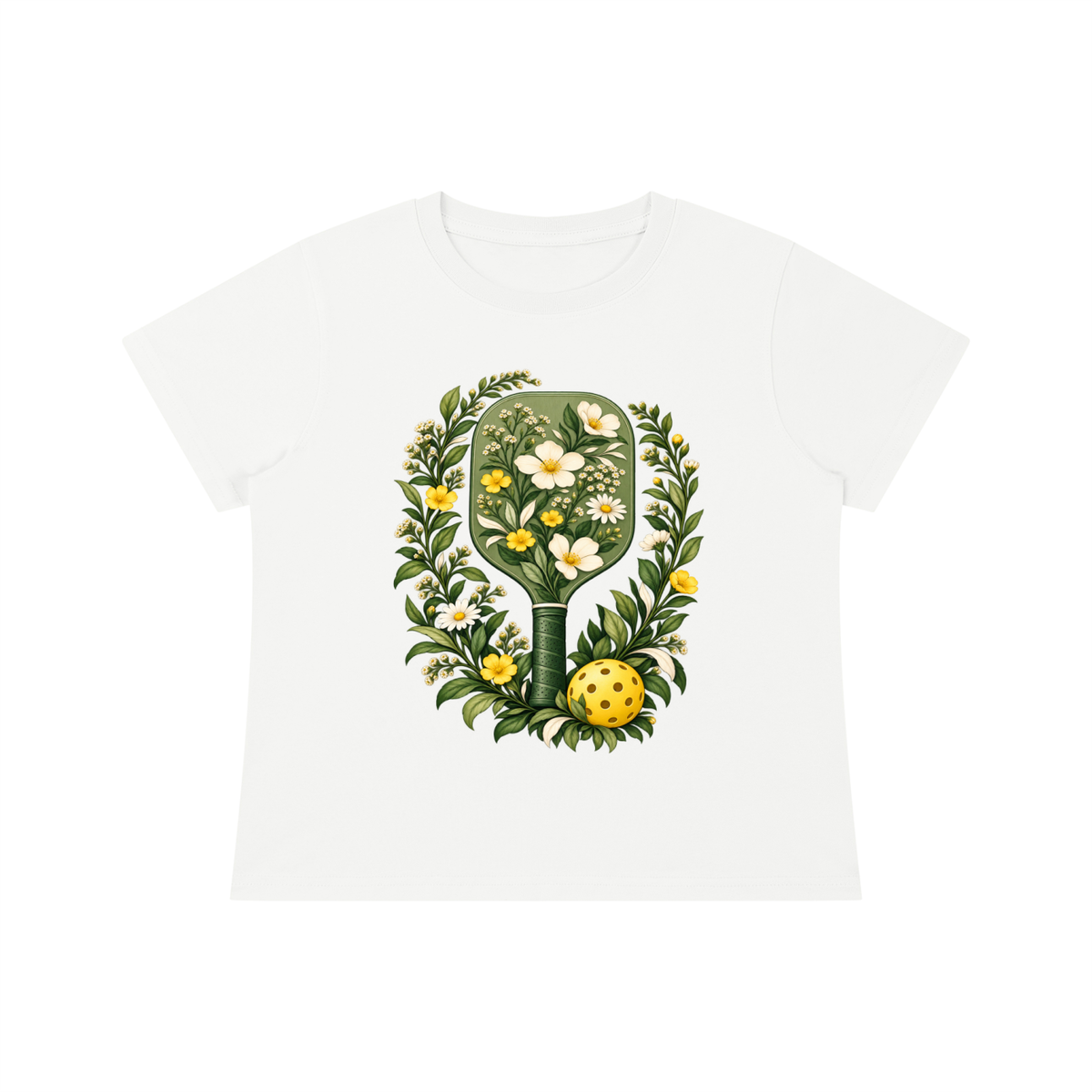 White quick-dry baby T-shirt with floral tree graphic