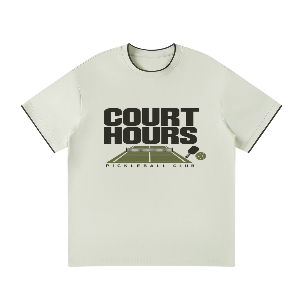 Light khaki unisex regular fit T-shirt with COURT HOURS pickleball graphic