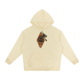 Mild apricot heavyweight drop-shoulder hoodie with front kangaroo pocket and hood.
